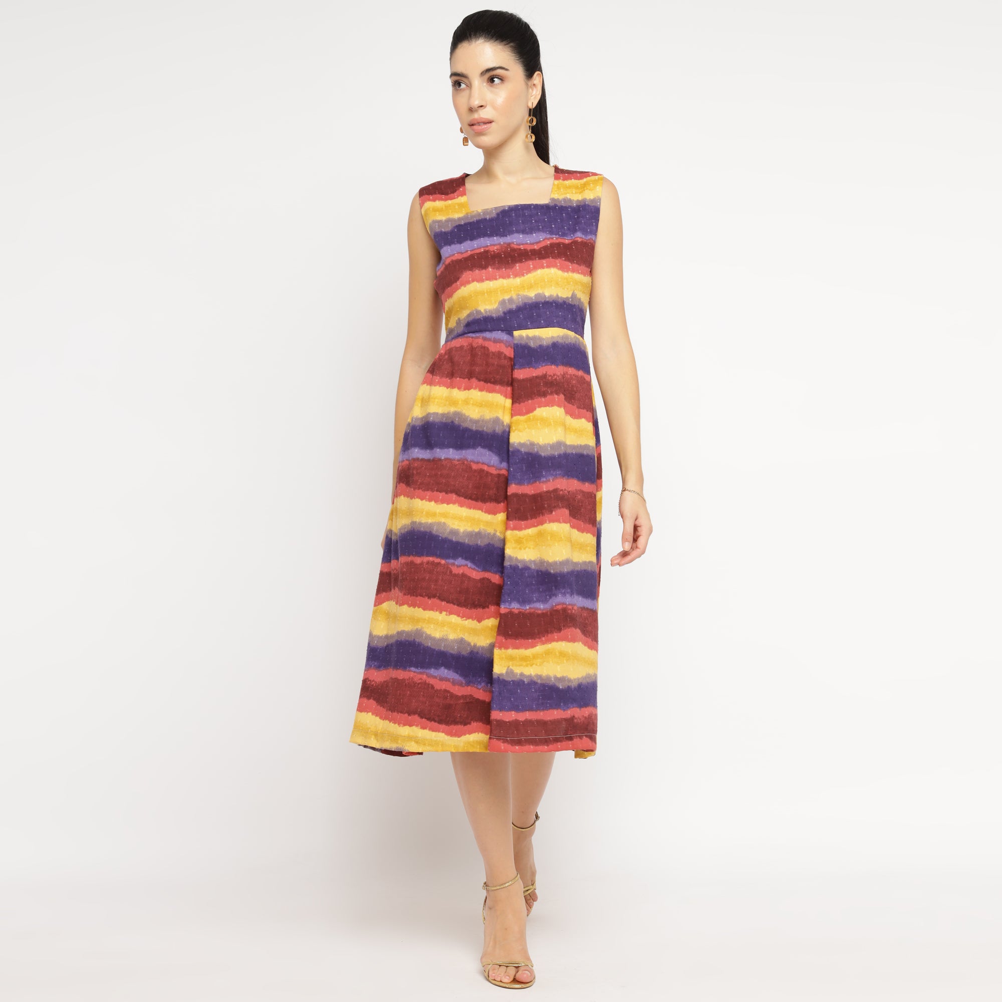 Sunset Stripe Sleeveless Midi Dress